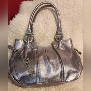 NWOT Pewter Metallic B. Makowsky Leather Bag
